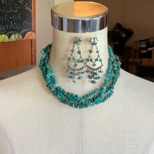 Genuine Turquoise Set of Necklace and Earrings, Pre-owned